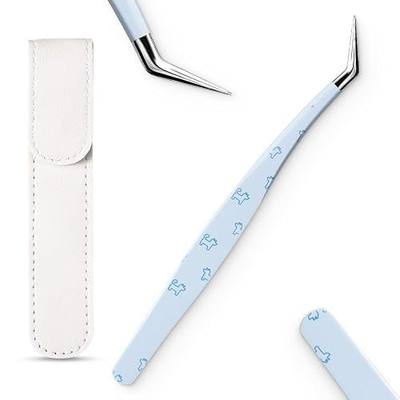 Precision Craft Tweezers, Curved Extended Fine Tip Sticker Tweezers for 3D Scene Stickers, Scrapbooking, Journaling, DIY Paper Crafts, (Blue)