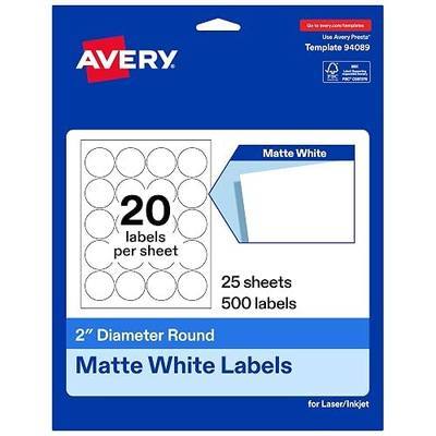 Avery® Matte White Round Labels, 2" Diameter, Laser/Inkjet Printer Compatible, 500 Printable Labels Total, Great for Branding, Packaging, Organizing, and More