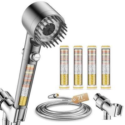 Filtered Shower Head with Handheld,4 Filters,High Pressure Shower Heads | 72" Long Hose,4 Spray,ON/OFF Switch,Built-in Power Wash Showerhead,Silicone Massage Brush,Water Softener, Remove Chlorine