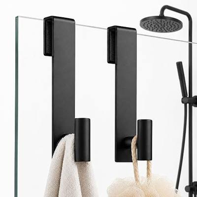 Shower Door Hooks, Over Glass Shower Towel Hooks, Black, 2 Pack | Stainless Steel, Heavy Duty, Easy Installtion, Slim Design, Soft Padding, Shower Towel Hooks For Glass Shower Door