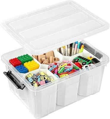 NUMIFUN 17QT Clear Storage Bins with Lids & Dividers for Crafts | Stackable 17-quart transparent box featuring 6 tall removable inserts. Perfect for organizing crafts, tools, toys & crayons