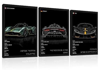 Framed Car Wall Art Race Car Mens Poster Cool Boys Bedroom Decor 12x16 In | Man Cave Supercar Pictures, F1 Racing Canvas Prints, Male Hypercars Art Set of 3, Black Tuff Cars Wall Decor for Guys
