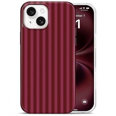 Aurorastar for iPhone 13/14 Cute Burgundy Striped Soft Phone Case | Soft TPU Thin Slim Shockproof Protective Aesthetic Kawaii Summer Simple Cases for Women Girls, Burgundy Stripes