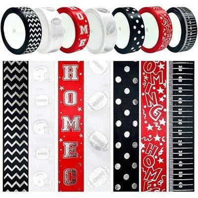 7 Rolls Homecoming Mum Red Ribbon 70 Yards 7/8 Inch Silver Foil Football Helmet Fabric Ribbon for Back to School Supplies Bow Wreath Gift Wrapping Football Party Favor