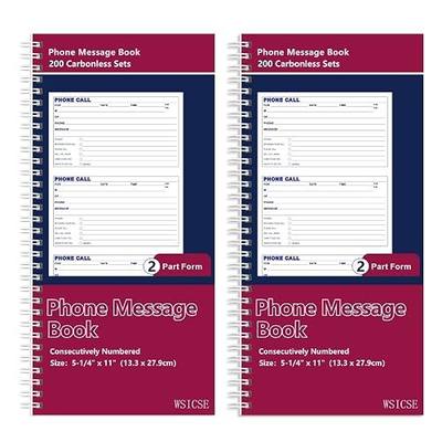 WSICSE 2 Pack Phone Message Book, 2-Part Carbonless, 5.25 x 11 In, 200 Sets | Spiral Bound, White/Yellow Duplicate Pages, Tear-Off Originals, Pre-Printed Call Details, 400 Total Sets