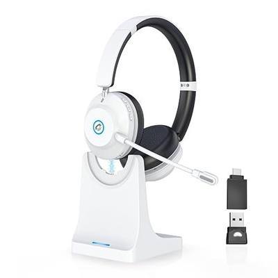 Bluetooth Headset with Microphone, Wireless Headset AI Noise Cancelling | Computer Headphone for Clear Call&Meeting 47H Work, Dual-Mode Bluetooth 6.0 & 2.4GHz Dongle, Office/PC/Phone/Teams