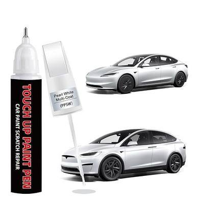 Pearl White Multi-Coat(PPSW) Car Touch Up Paint for Tesla 2-in-1 Car Scratch Repair Pen with Fine Tip&Brush, DIY Color-Code Matched Auto Paint for Rock Chips Door Scratches Paint Nicks Bumper Marks
