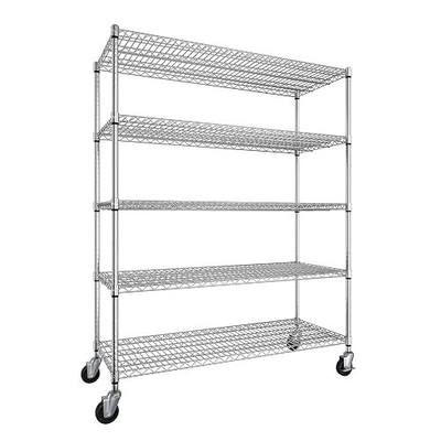 Yardenaler 5 Tier Heavy Duty Steel Wire Shelving Unit with Wheels, Adjustable Storage Shelving Unit, 24" D x 48" W x 72" H NSF Certified Utility Shelving for Kitchen Garage Basement Warehouse, Chrome