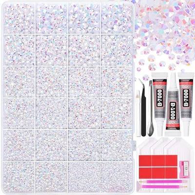 33000Pcs White AB Rhinestones for Bedazzling, Iridescent 2-6mm Flat Back Gems Rhinestones with 3Pcs B7000 Jewelry Glue for Crafts Clothing Cap Tumblers Mugs Shoes Nails Face (JellyWhite-AB)