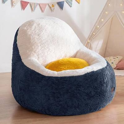 MAXYOYO Bean Bag Chair for Kids, Avocado-Shaped Faux Fur Chair | Soft Toddler Sofa with Supportive Backrest, Cozy Floor Seating for Boys and Girls in Bedrooms, Playrooms or Nurseries, Navy