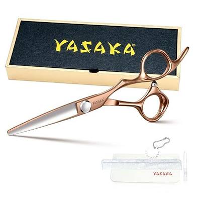 YASAKA 5.5" High-end Barber Hair Scissors Cobalt Steel Sharp Convex Edge | Hair Shears for Precision Cutting,Ultra Sharp & Straight Convex Blade,Haircut Scissors For Men Women Salon& Home,Gold