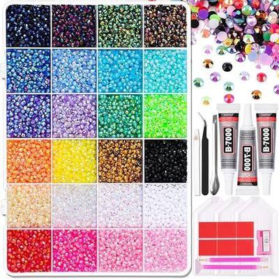 33000Pcs 3mm Rainbow Jelly Rhinestones Gems for Bedazzling Crafting, Colorful Bedazzled Resin Gemstone Flatback Jewel with 3Pcs B7000 Jewelry Glue Pickup Tools for Clothing Cap Shoes Nails(3mm-Jelly)