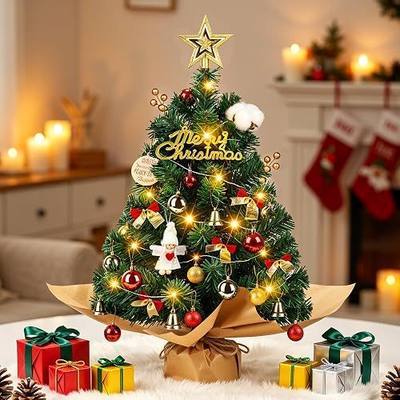 WISELIFE 24" Mini Tabletop Christmas Tree with Lights & Ornaments - Artificial Small Xmas Tree with Angel Decor, Desktop Christmas Decorations for Table, Office, Bedroom, Small Spaces