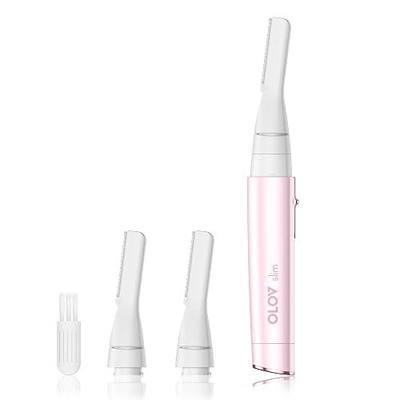 Upgraded Eyebrow Trimmer, Painless Facial Hair Removal for Women with Precision Pivoting Blade, Electric Battery Operated Shaver for Face, Neck, Chin & Bikini Line, Pink