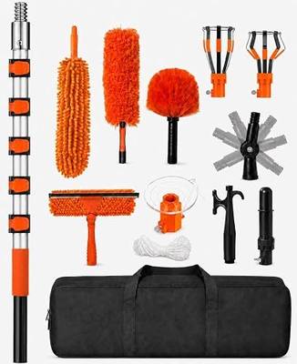 30 FT High Ceilings Duster Kit with Telescoping Extension Pole | Ceiling Fan Cleaner, Light Bulb Changer, Window Squeegee Washing Kit, Cobweb Brush Duster