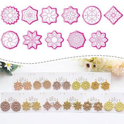 Xaekicr 11 Pcs Mandala Polymer Clay Cutters - Geometric Flower & Boho Shape Jewelry Making Tools for Earrings, Pendants & DIY Crafts, Soft Clay Molds