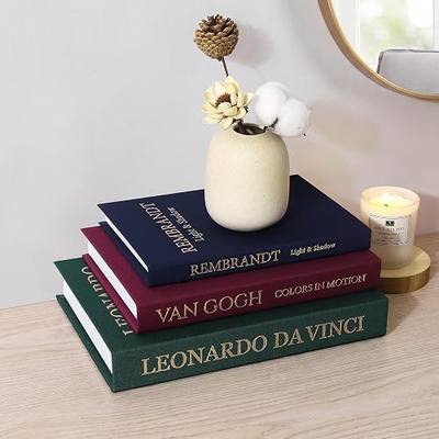 Decorative Books for Home Decor - Set of 3 Linen Faux Books for Coffee Table Decor, Aesthetic Fake Books with Hidden Storage Box for Bookshelf, Mantel & Living Room Decor(Blue/Burgundy/Dark Green)