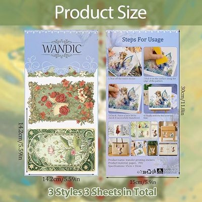 WANDIC 3 Sheets Rub on Transfers for Crafts,Retro Floral Theme Scrapbooking Stickers Furniture Transfers Journal Stickers Flower Pattern Decals for DIY Water Bottle Window Laptop,15 * 30cm