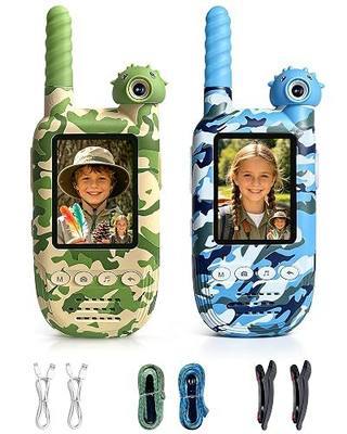 Kids Video Walkie Talkies Camouflage 2 Pack with SOS & Rotating Camera | SOS Emergency Button, Rechargeable 1000mAh, Flashlight, 6 Voice Changers, Long Range, Outdoor Birthday Gifts for 3-12