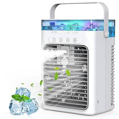 Portable Air Conditioners, 4 in 1 Mini AC Air Conditioner with 1000ml Water Tank, 3 Speeds, 2 Mist Modes, 2/4/8H Timer, Ambient Light, USB Evaporative Air Cooler Cooling Fan for Camping Room Bedroom