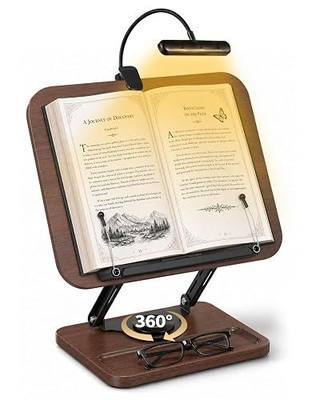 Adjustable Book Stand for Reading with Light, Book Holders for Reading Hands Free, Ergonomic Reading Stand for Cookbooks,Bibles,Laptop & Tablet with Page Clips & 360° Rotating Bases for Study & Office