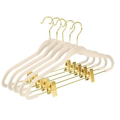 MIZGI Premium Velvet Pants Hangers with Adjustable Clips (Pack of 20) Slim Skirt Hangers- Non Slip Felt Outfit Dress Hangers Ivory - Gold Hooks,Space Saving Shirt Clothes Hangers