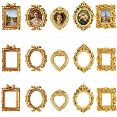 15PCS Gold Mini Picture Frames Vintage Resin Miniature Museum Photo Frame,DIY Tiny Small Pictures Frame are Suitable for Couple, Family, Pet Photos,Jewelry Display,Home Wedding Decor
