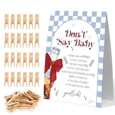 Don't Say Baby Shower Game, She's Ready to Pop Sign and 50 Clothespins, Soda Bow Baby Shower Clothes Pin Game, Gender Reveal Activities For Guests, Gender Reveal Games Decoration Party Supplies, 35
