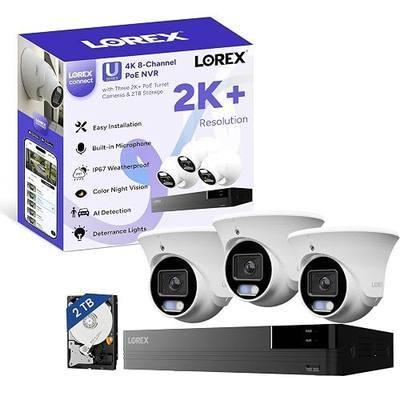 Lorex Connect (New App) | 8Ch 4K U-Series NVR System | 3 Dome 2K+ Cameras | U20 PoE Cameras | No Cables | 2TB HDD | Listen-In Audio| Lights & Siren Deterrence| Color Night Vision | AI Detections | IP67