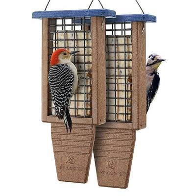 Kingsyard 2 Pack Double Tail-Prop Suet Bird Feeder | Recycled Poly Lumber Suet feeder, Sturdy & Durable, Outside Hanging, Great for Woodpecker & Clinging Birds, Green