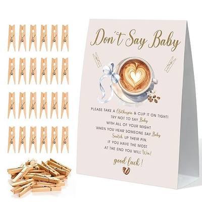 Don't Say Baby Shower Game, Coffee Bean Bow Sign and 50 Clothespins, A Baby is Brewing Clothes Pin Game, Gender Reveal Activities For Guests, Gender Reveal Games Decoration Party Supplies, 33