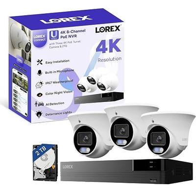 Lorex Connect (New App) | 8Ch 4K U-Series NVR System | 3 Dome 4K IP Cameras | U25 PoE Cameras | No Cables | 2TB HDD | Listen-In Audio| Lights & Siren Deterrence| Color Night Vision | AI Detections | IP67