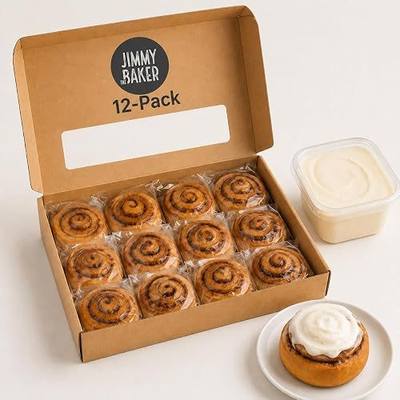 Jimmy the Baker Cinnamon Rolls with Cream Cheese Icing (12 Pack) - 5.25 Oz Gourmet Cinnamon Roll, Tasty Fresh Product With Rich Flavor