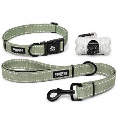 RBX Dog Collar and Leash Set for Large Dogs, Complete Collar Walk Kit with 5 ft Leash, Adjustable Collar, Poop Bag Dispenser and Waste Bags, Reflective Detail, Large Pet Walking Set