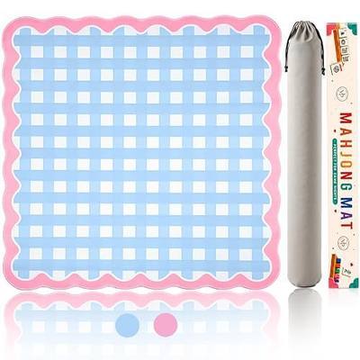 31.5” Scalloped Mahjong Mat with Velvet Bag, 3mm Noise-Reducing Table Cover, Waterproof & Non-Slip Game Mat for Mahjong, Poker, Board Games - Shipped Rolled & Never Folded, Blue Gingham