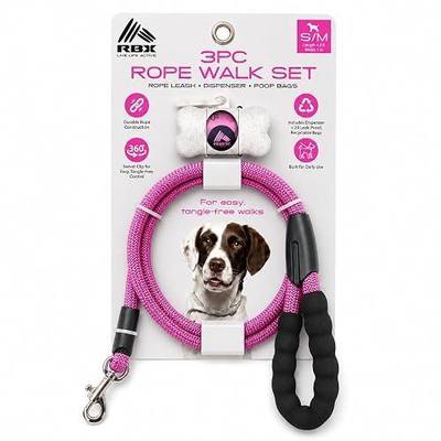 RBX Rope Dog Leash Set, 5 ft Padded Handle Leash for Small/Medium Dogs with 360° Swivel Clip, Poop Bag Dispenser, 20 Waste Bags, Durable Walking Lead for Daily Use