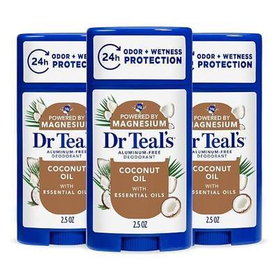 Dr Teal's Aluminum-Free Deodorant, Coconut Oil with Essential Oils, 2.5 oz (Pack of 3)