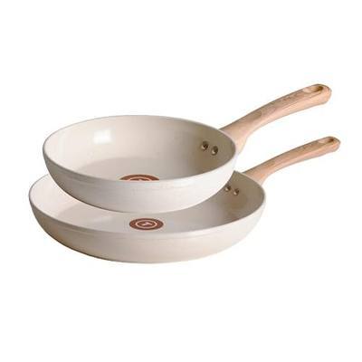 T-Fal Revive Nonstick Ceramic Frying Pan Set (2-Piece) 8" & 10" Skillet, Oven Safe to 350°F, Stay-Cool Handle, Kitchen Pots and Pans, Cream Granite