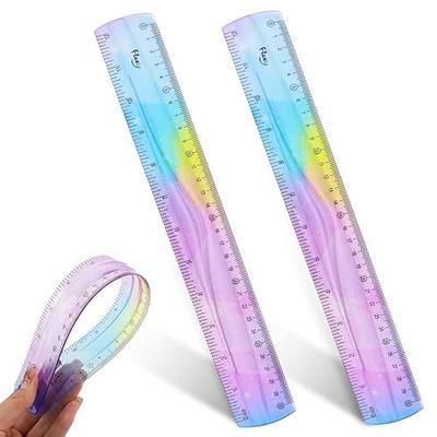 2 Pack Flexible Ruler Set, 12 Inch Bendable Rulers for Kids, Soft Plastic Rulers with Dual-Sided cm/inch Scale, Gradient Color Flex Ruler for School, Home, Office