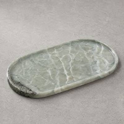 Luxury Natural Green Marble Tray - Oval Stone Vanity Organizer | Hand-Polished 12x6 Inch Real Marble Plate for Jewelry, Perfume, Skincare & Cheese. Elegant Bathroom Dresser Counter Decor