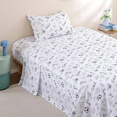 FreshCulture Twin Size Sheet Set for Kids Boys Soccer Bed Sheets and Pillowcase Sport Themed Bedding with 15" Deep Pocket Fitted Sheet Soft Breathable Microfiber Bedspread All-Season, 3 Pieces