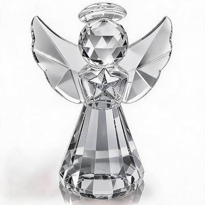 TANDEMIA Crystal Angel Figurines, Handmade Glass Angel Statue, Exquisite Home Desk Decor Ornament, Spiritual Guardian Collectible Little Angel Gifts for Women (Gray)