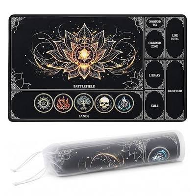 1 PCS Playmat Compatible with MTG Magic The Gathering:Magic Play mat Card Game Mat:for Magic The Gathering, Lotus & Basic Lands Design, 24x14 inch, Stitched Edge(playmat with Zones, Lotus Pattern)