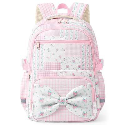 WOBAGMEN Printed Backpack for Adult Women with Bow | Water-Resistant Printed school bag, Spacious Storage for Elementary and Middle School Students(Pink Floral Patchwork)