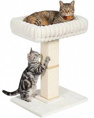 Morden Cat Scratching Post with Top Plush Bed for Indoor Cats | Removable & Washable Perch, Small Morden Cat Tree, Cat Tower with Scratch Post, Natural Sisal, White