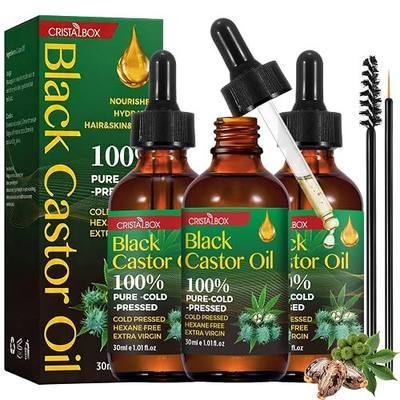 3 Pack Jamaican Black Castor Oil in Glass Bottle, 100% Pure Castor Oil Organic Cold Pressed for Hair Growth, Eyelashes, Eyebrows, Face Moisturizer & Deep Full Body Skin Hydration,Hexane Free