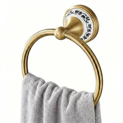 Towel Ring for Bathroom,Antique Brass Wall Mounted Towel Rack | Porcelain Design for Vintage Bathroom, Kitchen, Boutique Hotel & Home Decor