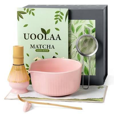 Matcha Whisk Set, 7pcs Ceramic Bowl Matcha Kit & Handcrafted Bamboo Chasen Includes Bowl, Whisk, Spoons, Holder, Sifter for Matcha Lovers, Gift Mother's Day, Birthday, Anniversary