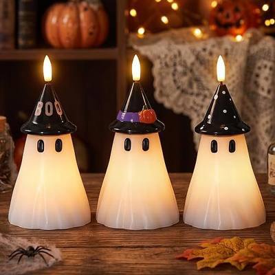 Halloween Decor Flameless Ghost Candles with Witch Hat, 3PCS | Witch Hat Table Lamp, Ghost Decor, Halloween Decor Indoor, Halloween Decorations, Halloween Candles Battery Operated