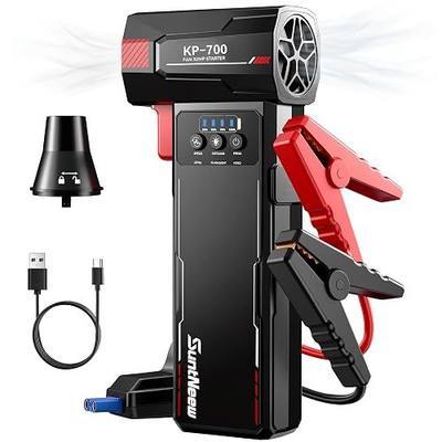 Jump Starter with Air Duster, 12V Portable Car Battery Booster for 6L Gas & 4L Diesel Engines, 7200mAh Auto Battery Pack with 105000RPM Blower Fan & LED Light for Road Emergency & Outdoor Camping